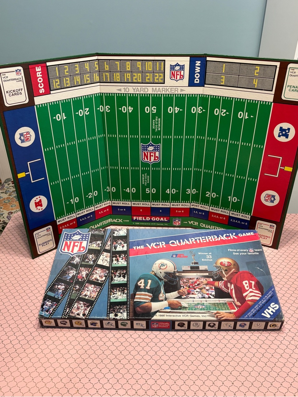 Vintage 1986 THE VCR QUARTERBACK Interactive Board Game VHS NFL Films COMPLETE